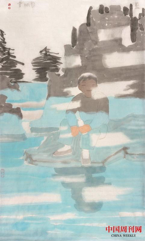 田黎明2020藍(lán)，紙本水墨，70×40cm.jpg