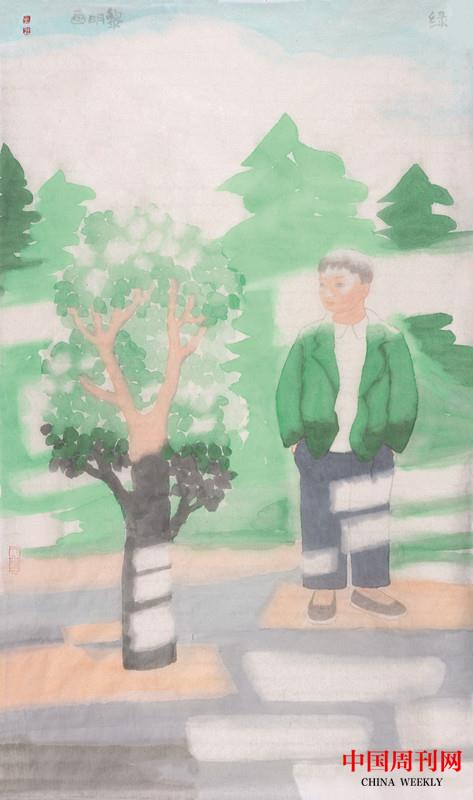 田黎明2020綠，紙本水墨，70×40cm.jpg