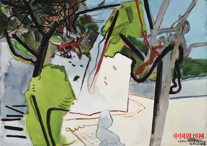 2021年周剛水彩畫——《春意綺園》尺寸75x105cm，2021年.jpg